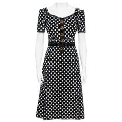 Dolce & Gabbana Monochrome Polka Dot Print Cotton Canvas Dress S