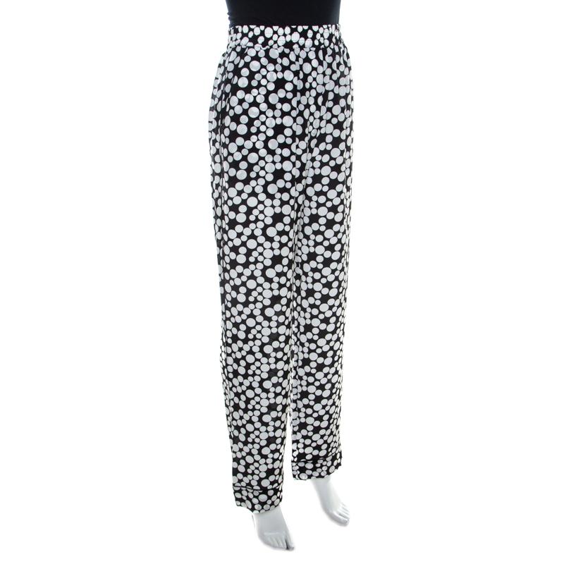 Gray Dolce & Gabbana Monochrome Polka Dot Print Silk Straight Fit Trousers M