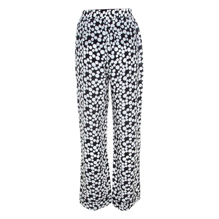 Dolce & Gabbana Monochrome Polka Dot Print Silk Straight Fit Trousers M