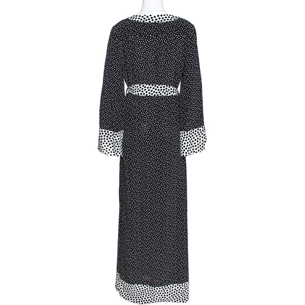 Black Dolce & Gabbana Monochrome Polka Dot Silk Belted Maxi Dress L