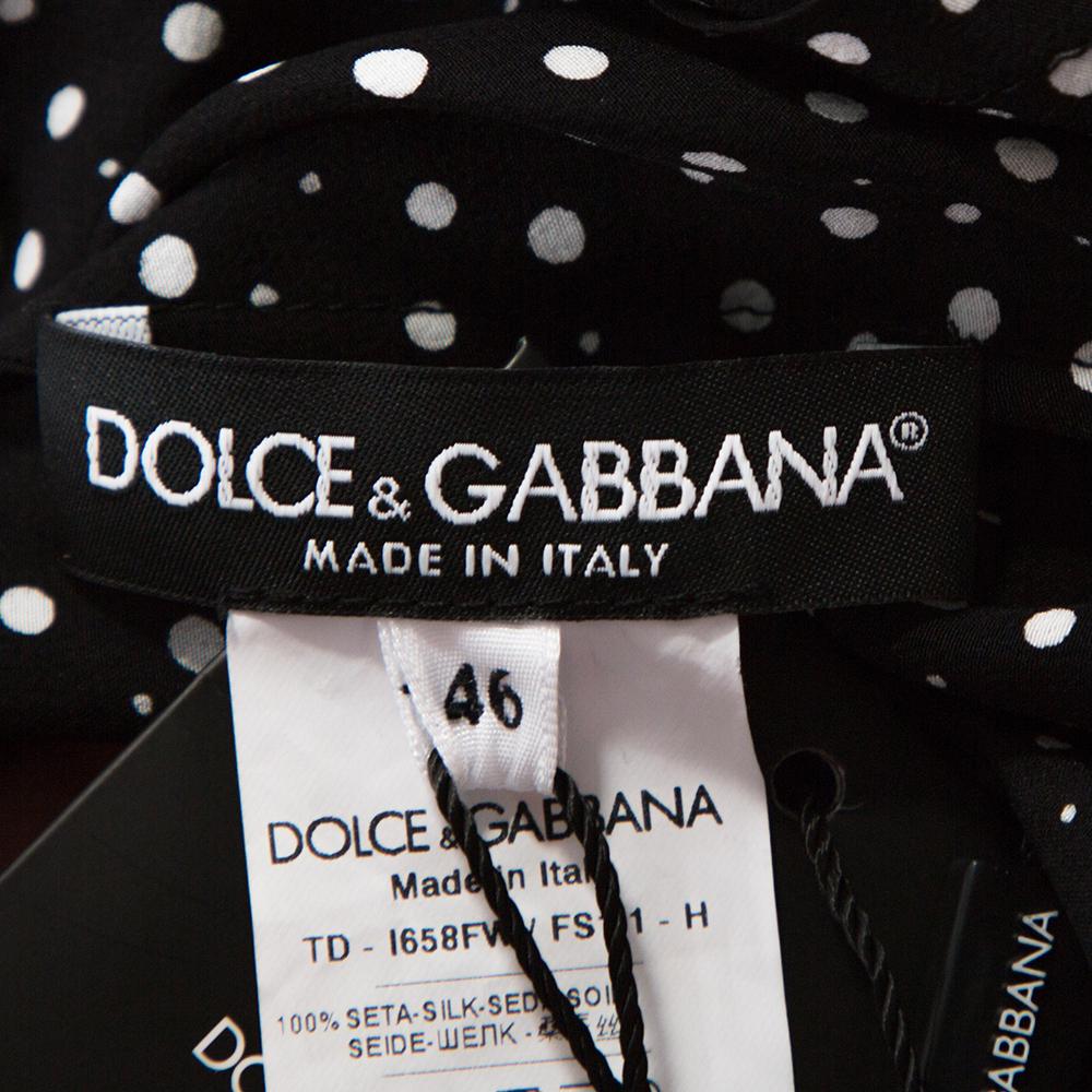 Women's Dolce & Gabbana Monochrome Polka Dot Silk Belted Maxi Dress L