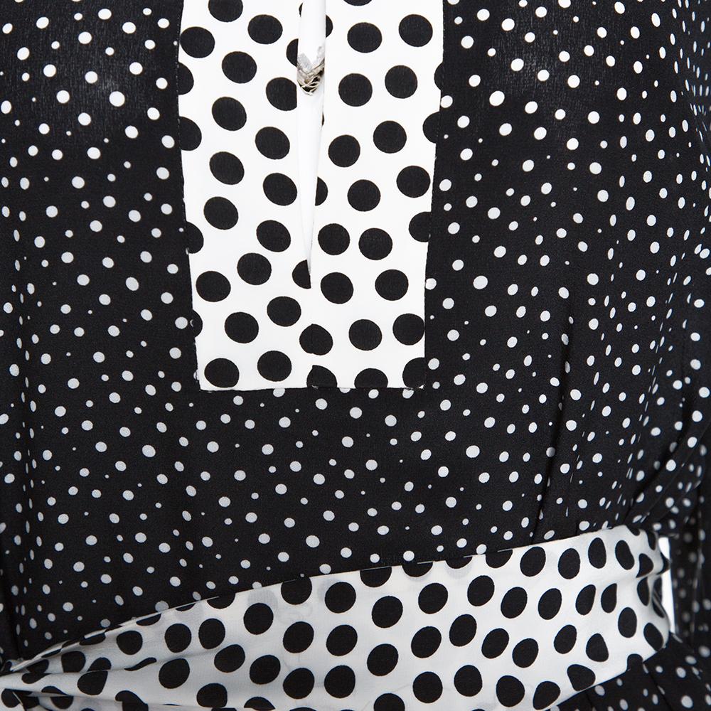 Dolce & Gabbana Monochrome Polka Dot Silk Belted Maxi Dress L 1