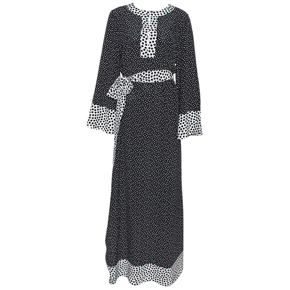 Dolce & Gabbana Monochrome Polka Dot Silk Belted Maxi Dress L