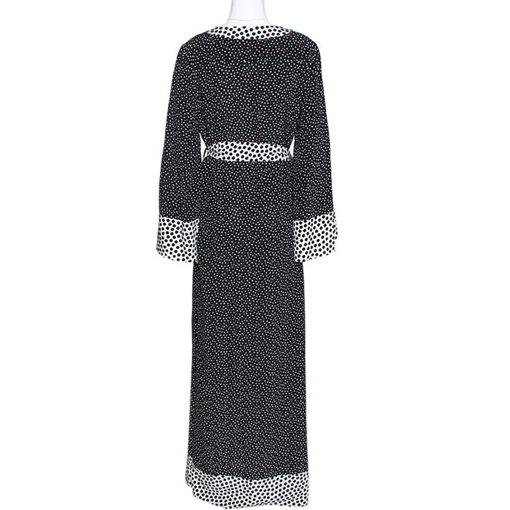 Black Dolce & Gabbana Monochrome Polka Dot Silk Belted Maxi Dress S