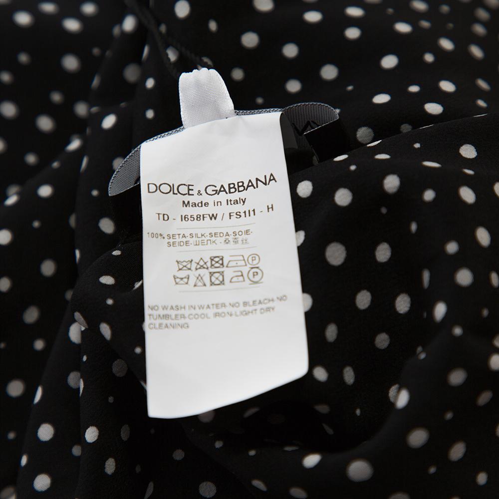 Dolce & Gabbana Monochrome Polka Dot Silk Belted Maxi Dress S In New Condition In Dubai, Al Qouz 2