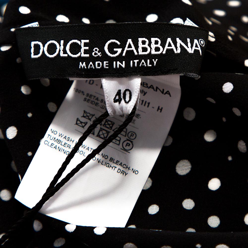 Women's Dolce & Gabbana Monochrome Polka Dot Silk Belted Maxi Dress S