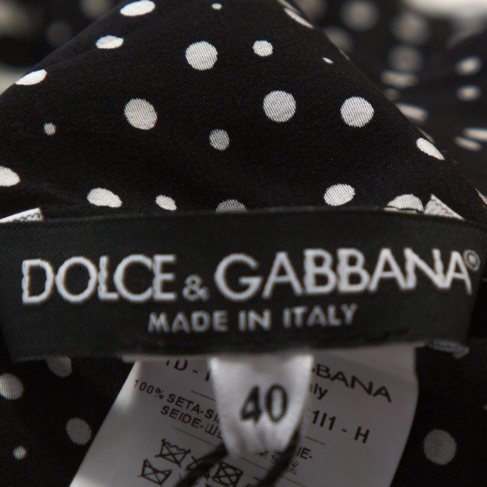 Dolce & Gabbana Monochrome Polka Dot Silk Belted Maxi Dress S 1