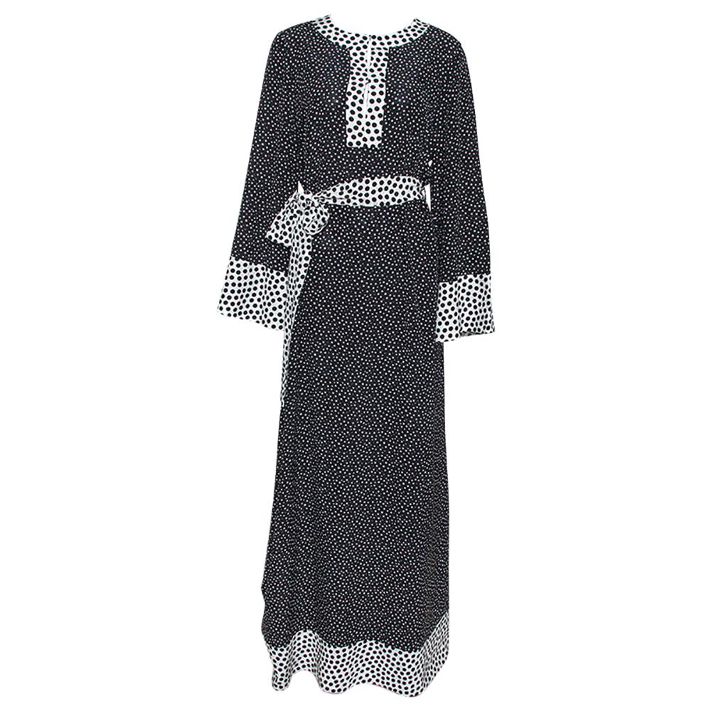 Dolce & Gabbana Monochrome Polka Dot Silk Belted Maxi Dress S