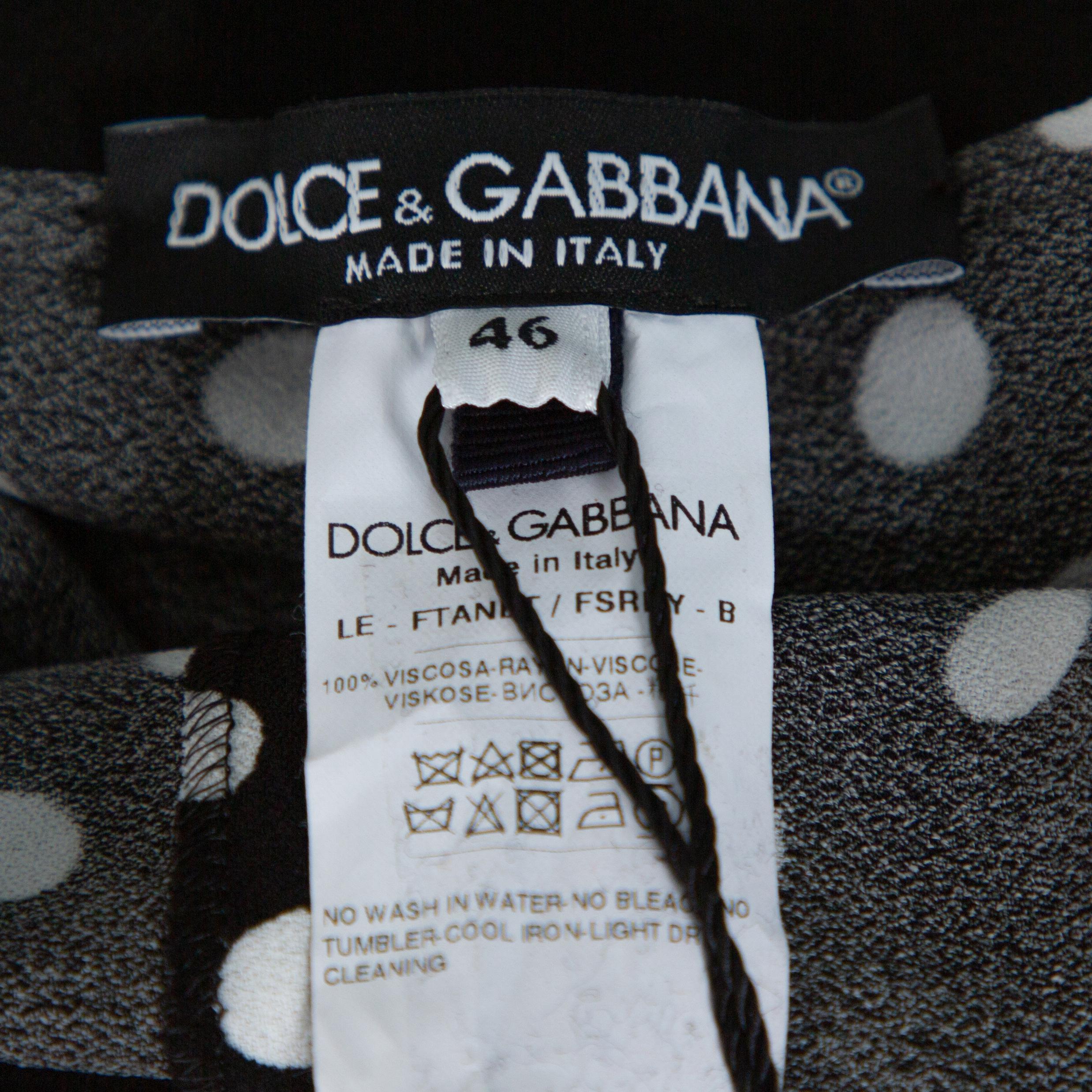 Women's Dolce & Gabbana Monochrome Polka Dotted Crepe Trousers L