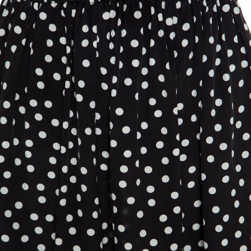 Black Dolce & Gabbana Monochrome Polka Dotted Lace Trim Silk Skirt M