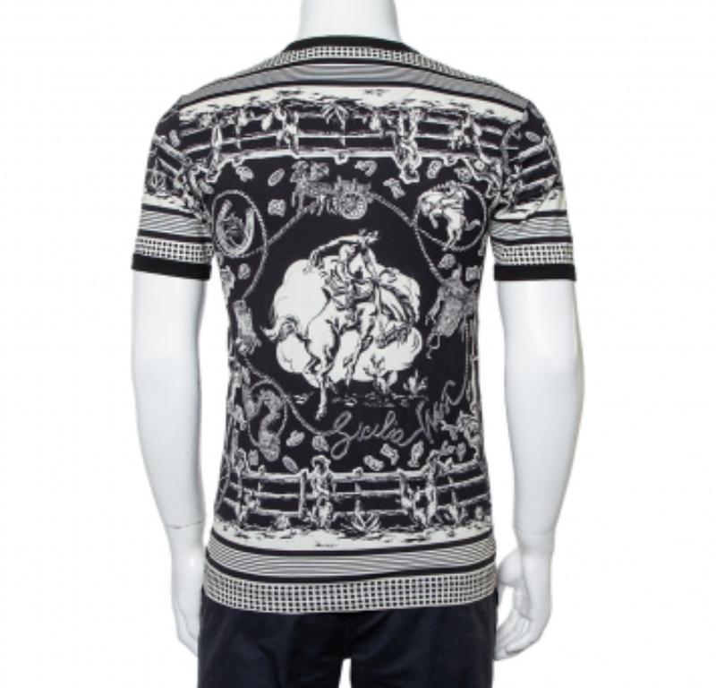Black Dolce & Gabbana Monochrome Printed Cotton Crewneck T-Shirt XS For Sale