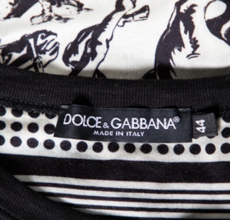 Men's Dolce & Gabbana Monochrome Printed Cotton Crewneck T-Shirt XS For Sale
