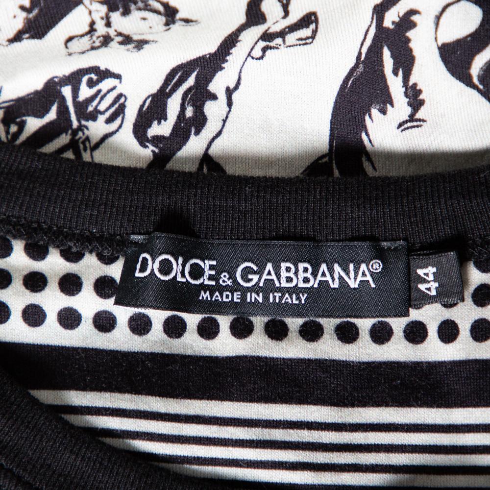Black Dolce & Gabbana Monochrome Printed Cotton Crewneck T-Shirt XS For Sale