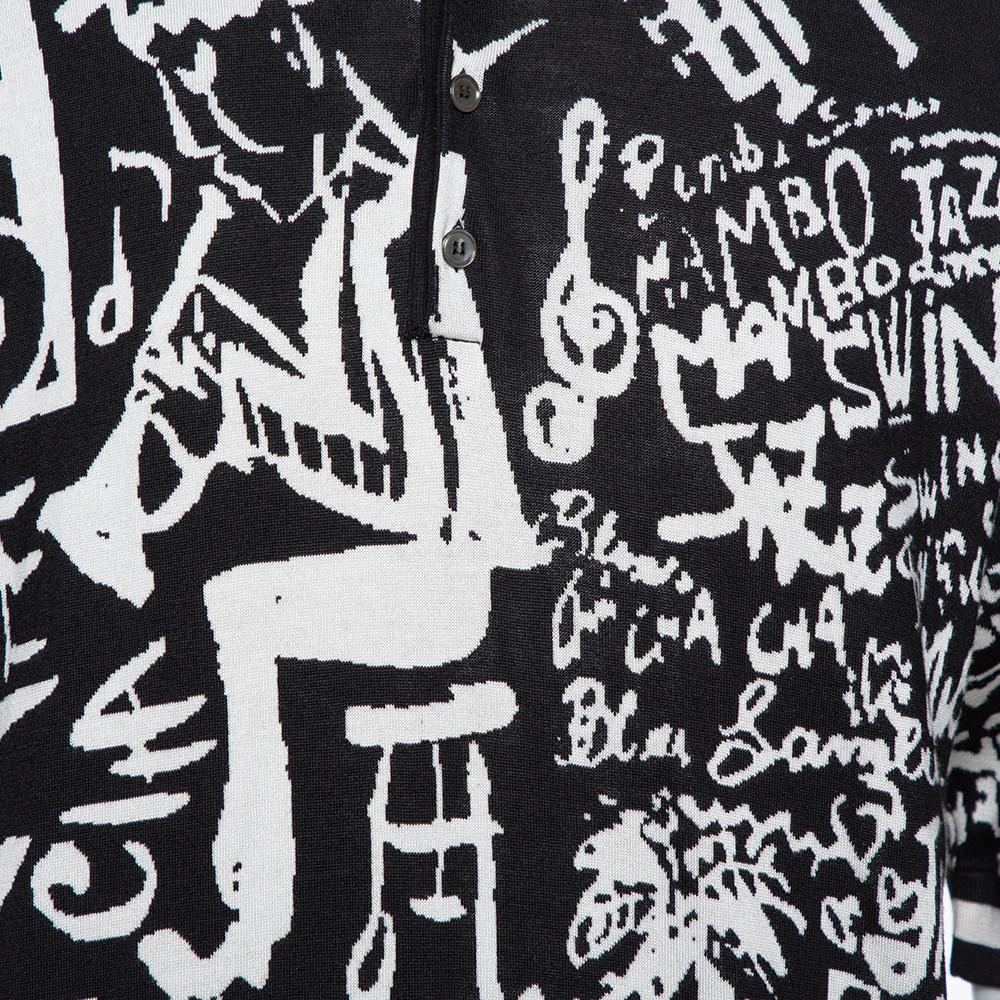 Dolce & Gabbana Monochrome Seide Jazz drucken Intarsien stricken Polo T Shirt XXL im Zustand „Gut“ in Dubai, Al Qouz 2