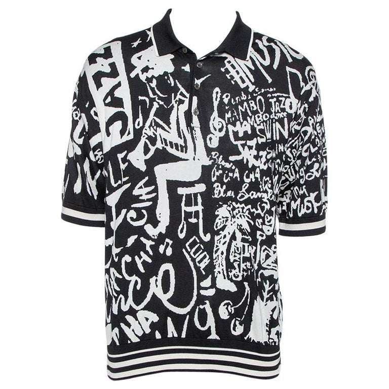 Dolce and Gabbana Monochrome Silk Jazz Print Intarsia Knit Polo T Shirt XXL  at 1stDibs | dolce & gabbana polo shirt