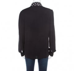 Dolce & Gabbana Monochrome Small Flower Print Silk Ruffled Bib Blouse M