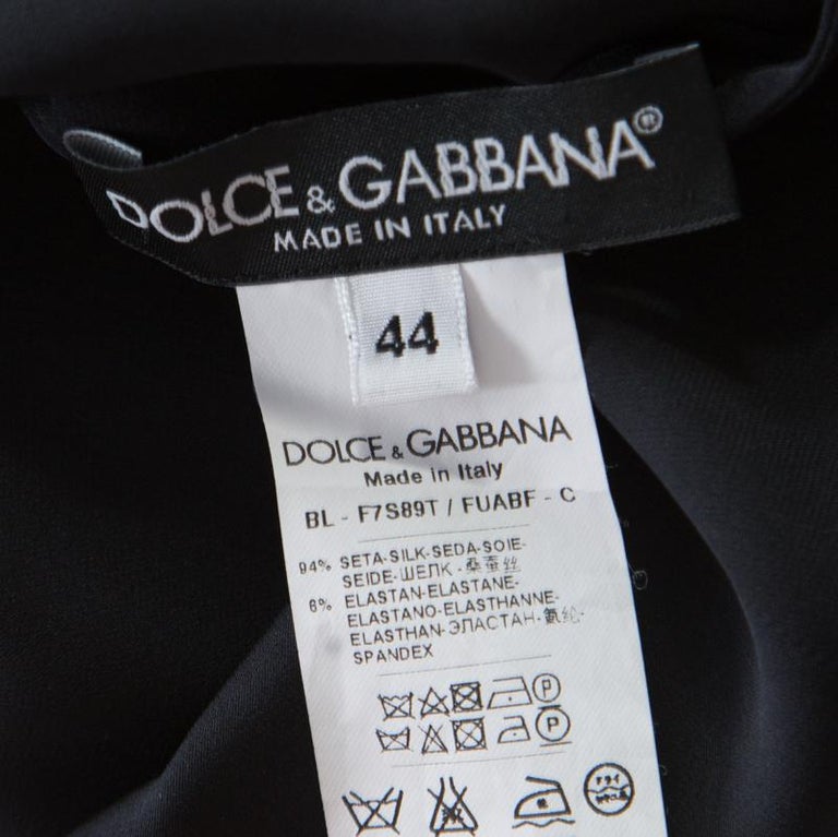 Dolce and Gabbana Monochrome Small Flower Print Silk Ruffled Bib Blouse ...