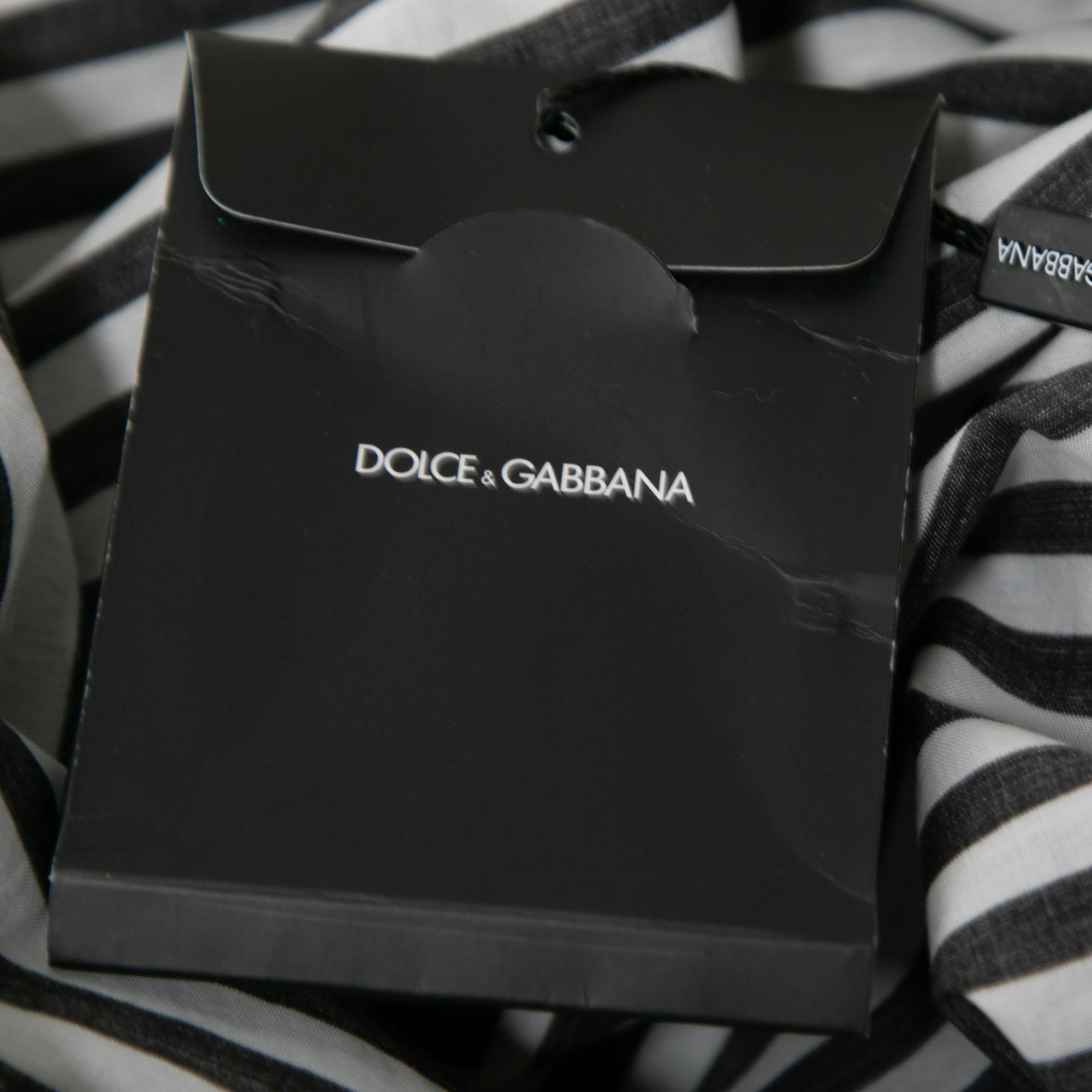 Gray Dolce & Gabbana Monochrome Striped Cotton Long Sleeve Beach Tunic M