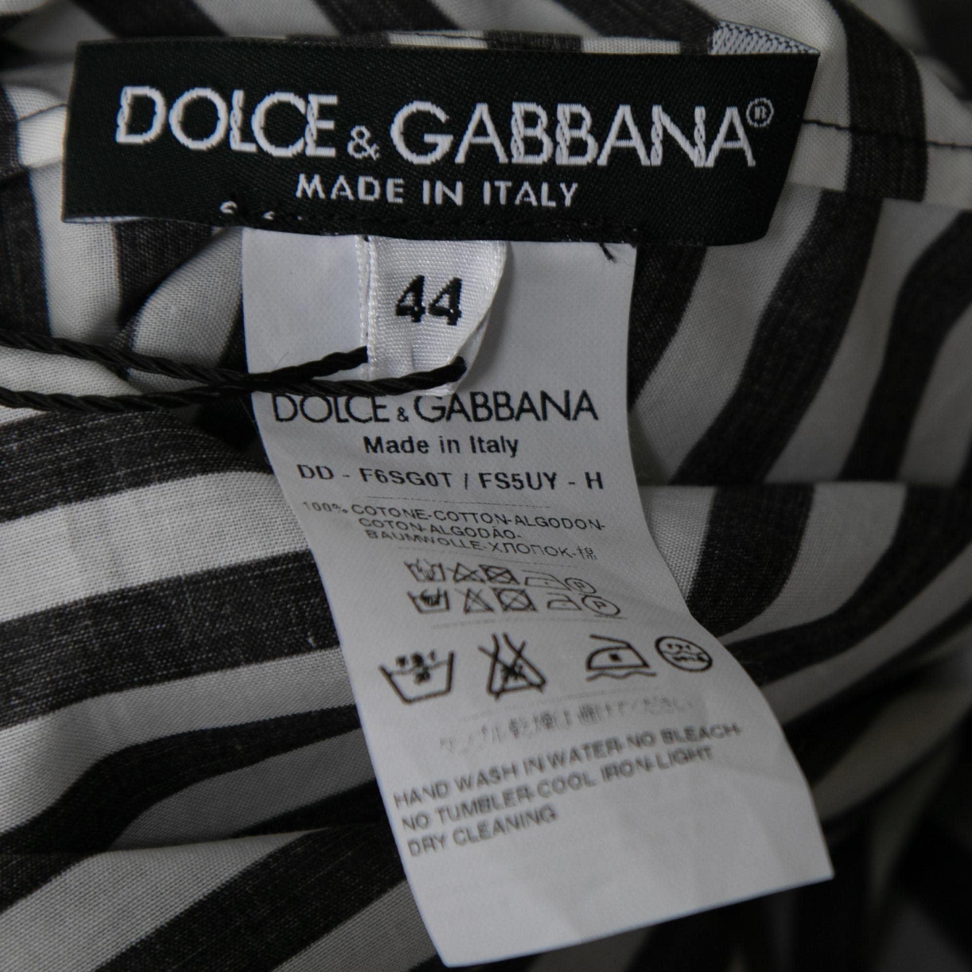 Dolce & Gabbana Monochrome Striped Cotton Long Sleeve Beach Tunic M In Good Condition In Dubai, Al Qouz 2
