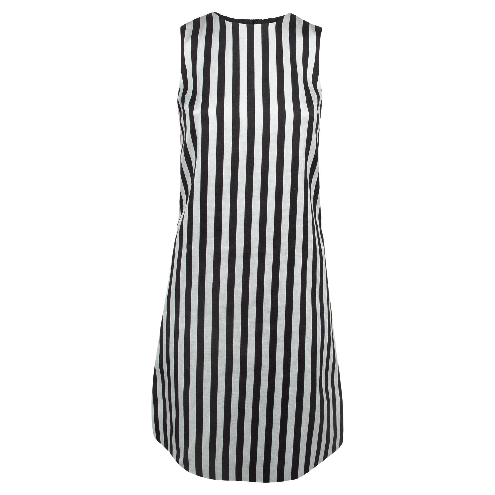 Dolce & Gabbana Monochrome Striped Cotton Sleeveless Mini Dress XS For Sale