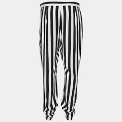 Dolce & Gabbana Monochrome Striped Crepe Tapered Trousers L