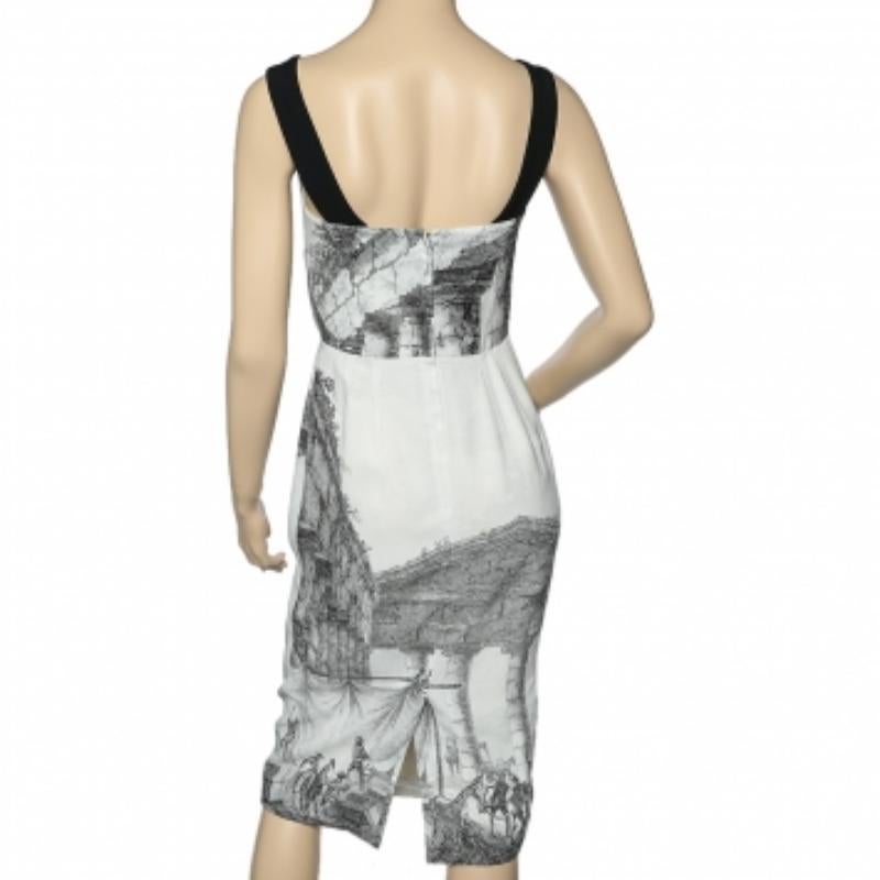 Dolce & Gabbana Monochrome Temple Printed Crepe Sleeveless Midi Dress S In Good Condition In Dubai, Al Qouz 2