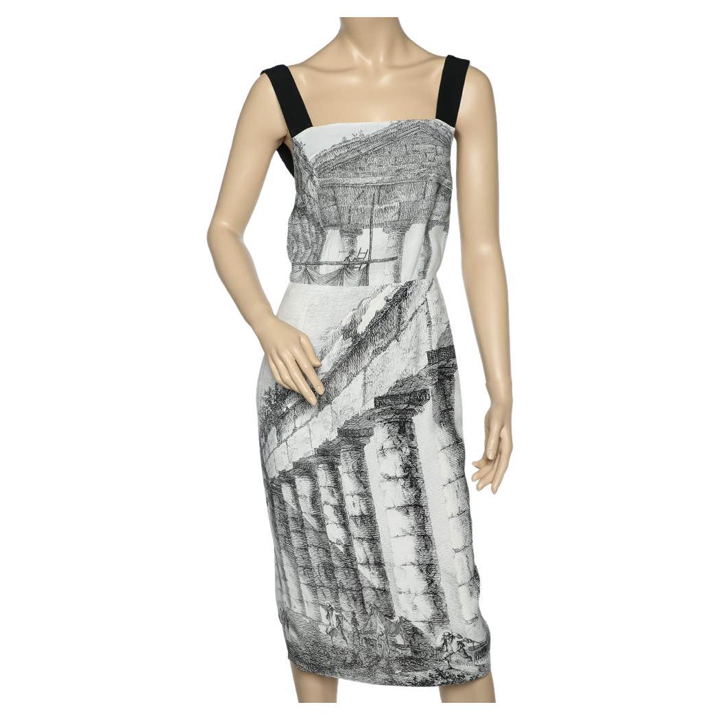 Dolce & Gabbana Monochrome Temple Printed Crepe Sleeveless Midi Dress S For Sale