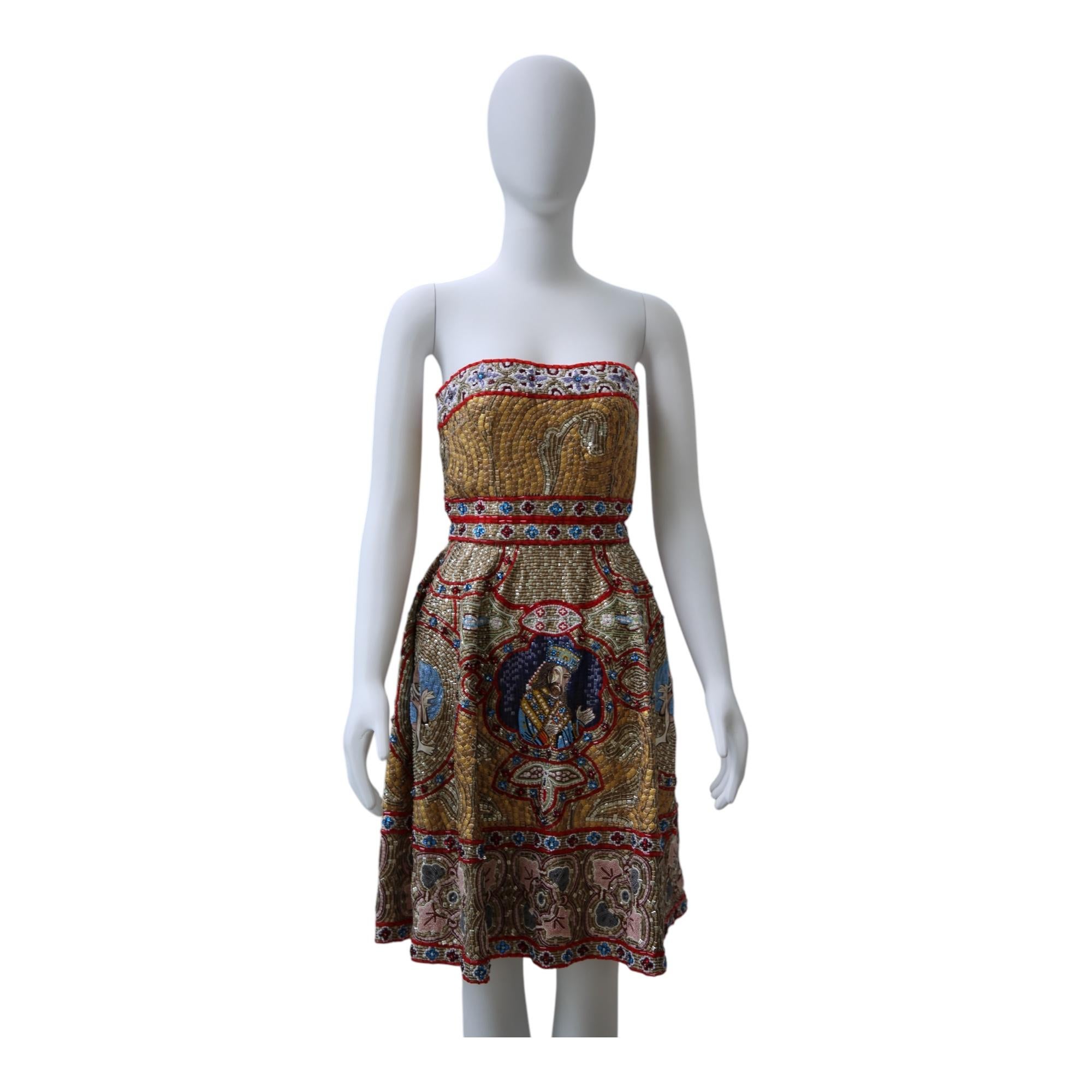 Dolce & Gabbana Vestido mosaico en línea A Colección Otoño/Invierno 2013 - Raro hallazgo Beige