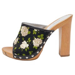 Dolce & Gabbana Mukticolor Floral Canvas and Leather Block Heel Mules Size 38
