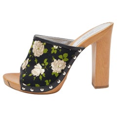 Dolce & Gabbana Mukticolor Floral Canvas und Leder Blockabsatz Mules Größe 38