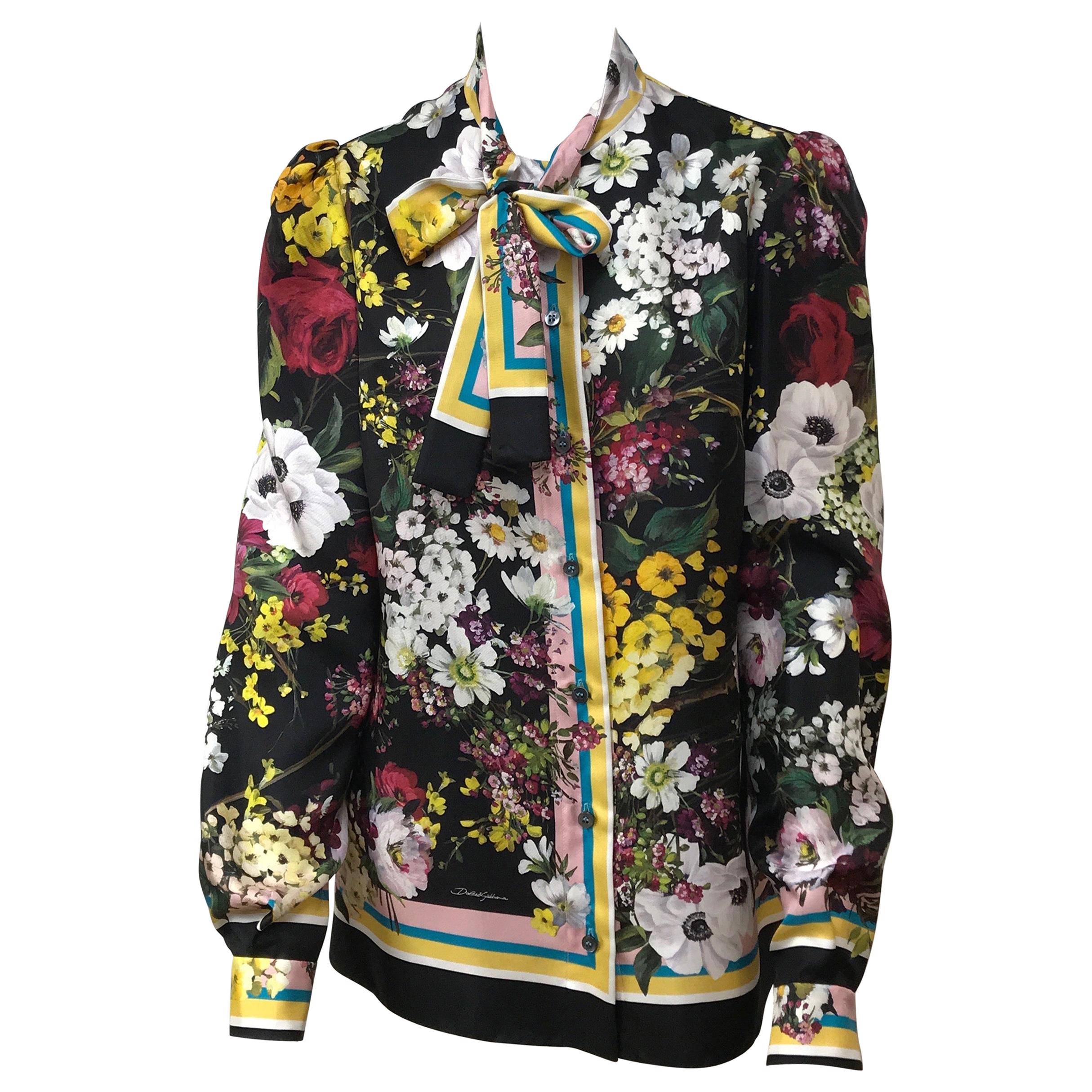 Dolce & Gabbana Multi Color Silk Floral Top-44