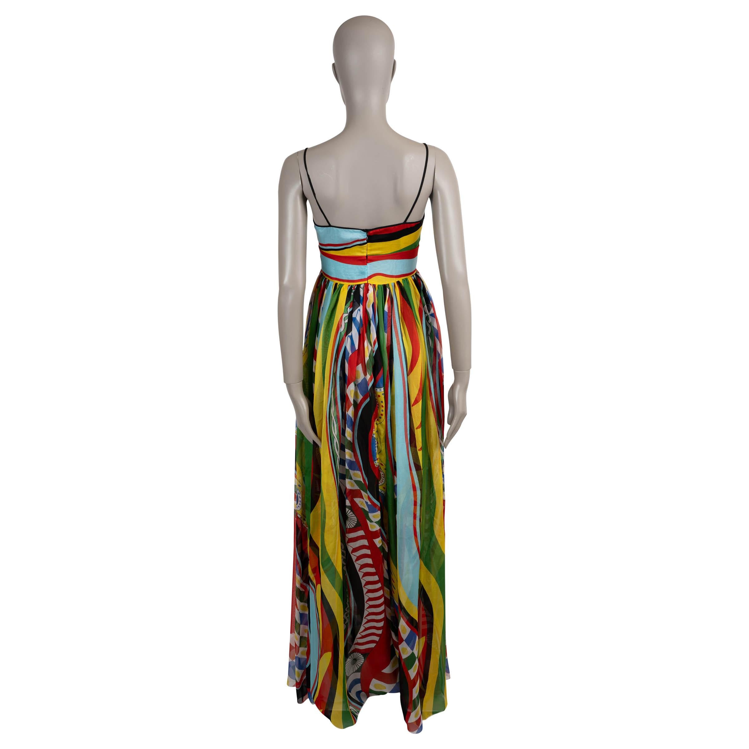 Brown DOLCE & GABBANA multi silk 2025 CARRETTO CHIFFON MAXI Dress S For Sale