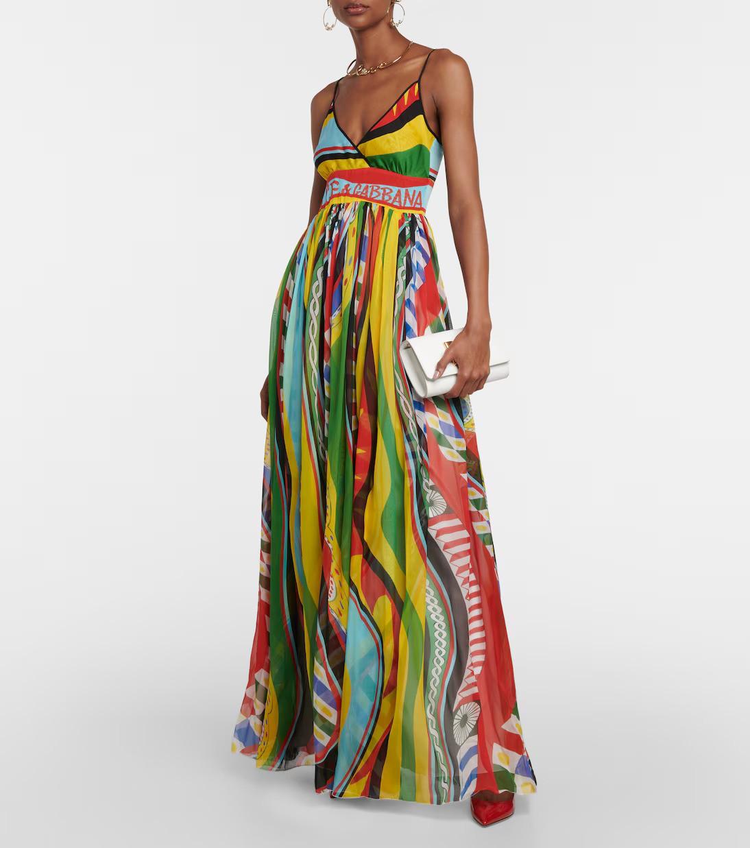 DOLCE & GABBANA multi silk 2025 CARRETTO CHIFFON MAXI Dress S For Sale 1