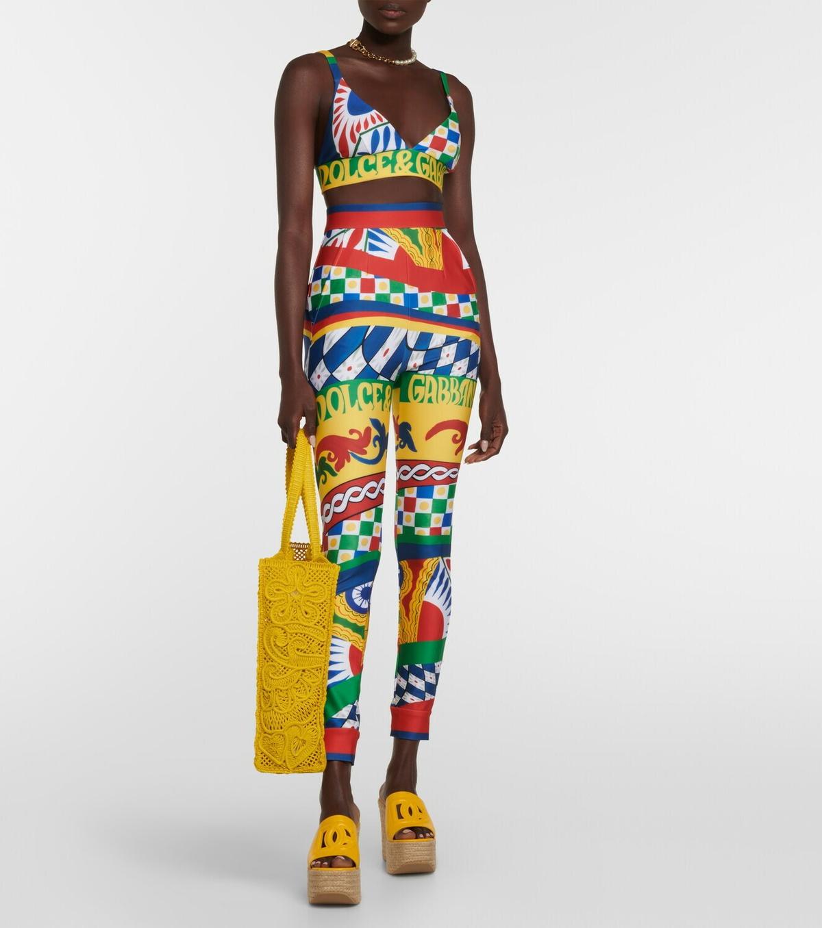 DOLCE & GABBANA multicolor 2023 CARRETTO JERSEY TOP & LEGGINGS Set Suit S For Sale 1