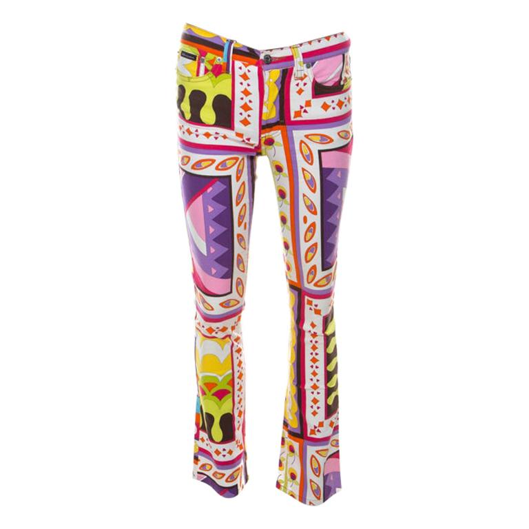 Dolce & Gabbana Multicolor Abstract Print Stretch Cotton Flared Trousers S