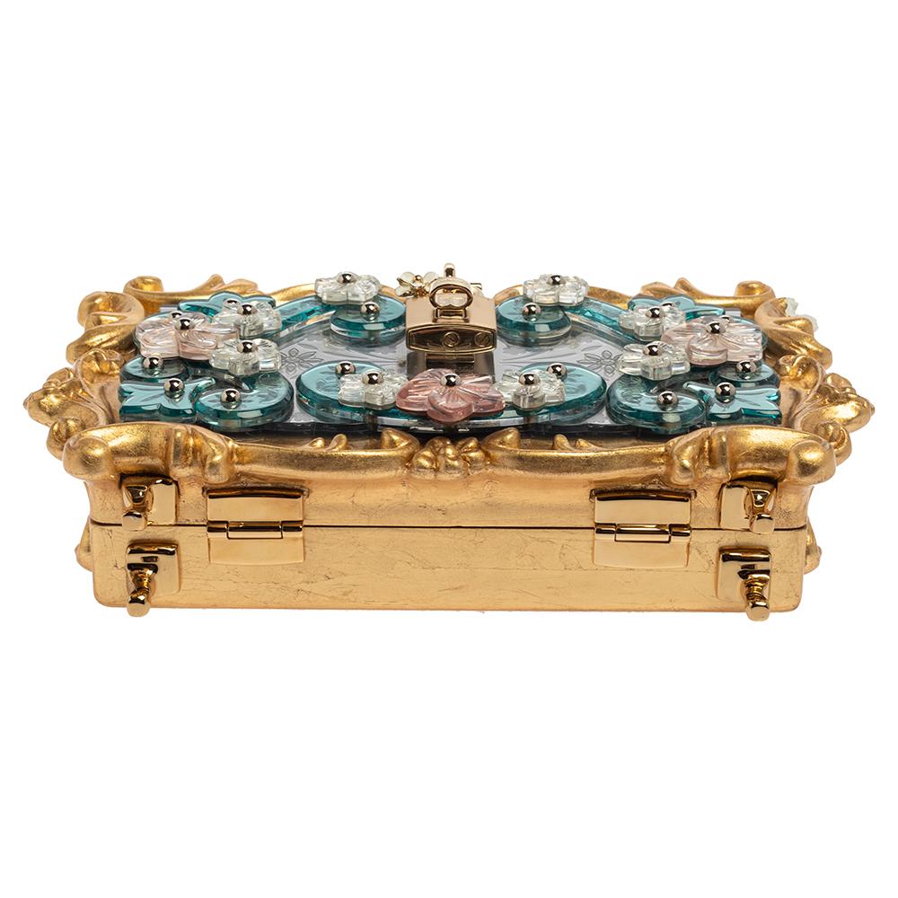 Brown Dolce & Gabbana Multicolor Acrylic Mirrored Baroque Dolce Box Bag