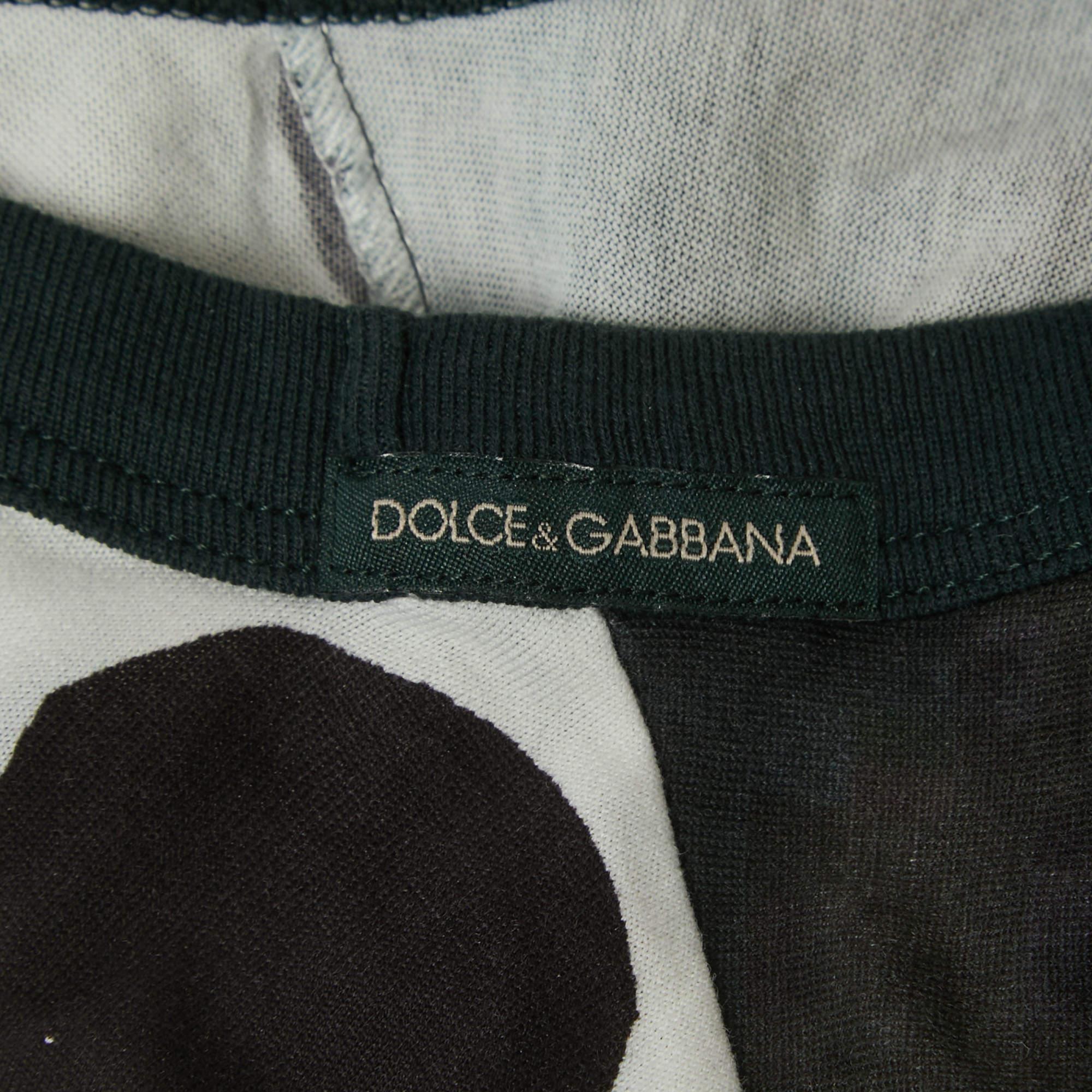 Dolce & Gabbana Multicolor All-Over Print Cotton V-Neck Half Sleeve T-Shirt S For Sale 2