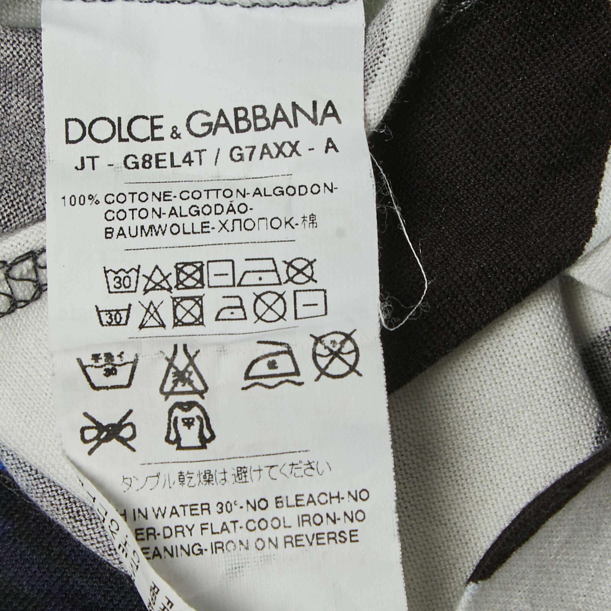 Dolce & Gabbana Multicolor All-Over Print Cotton V-Neck Half Sleeve T-Shirt S For Sale 3