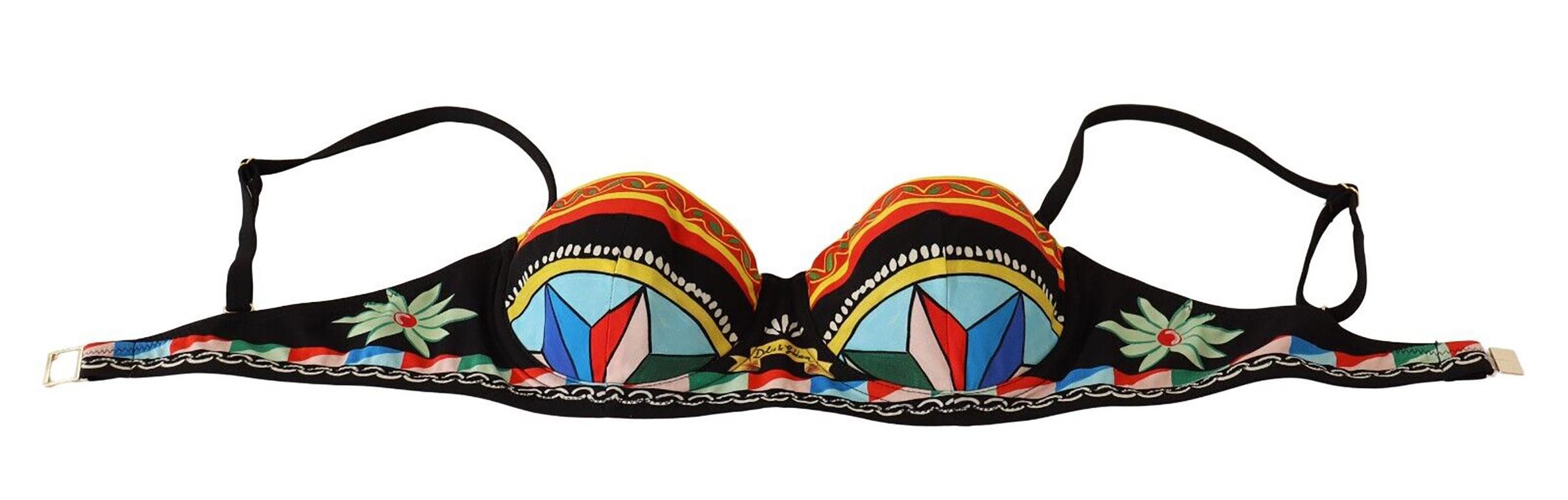 Dolce & Gabbana Multicolor Black Carretto Swimsuit Swimwear Beachwear Bikini DG For Sale 1