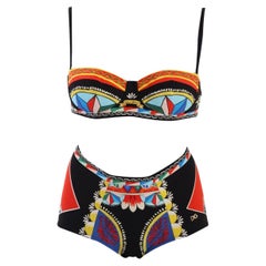 Dolce & Gabbana Multicolor Black Carretto Swimsuit Swimwear Beachwear Bikini DG
