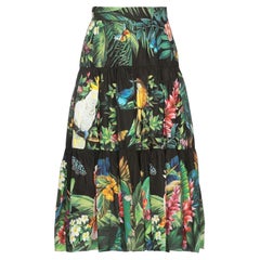 Dolce & Gabbana Multicolor Black Cotton Jungle Tropical Mid-length Skirt Poplin