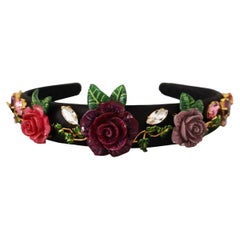 Dolce & Gabbana Multicolor Black Crystal Diadem Tiara Hair Accessory With Roses