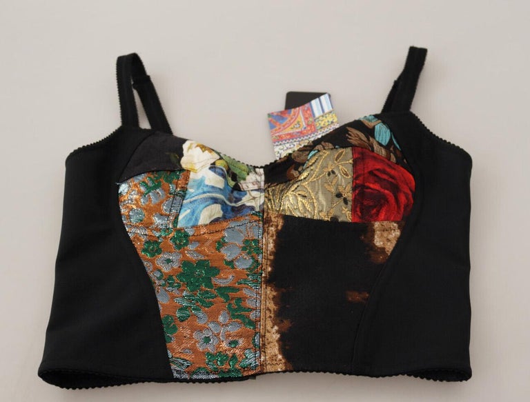 Dolce & Gabbana Black White Cropped Bustier Corset Bra Top