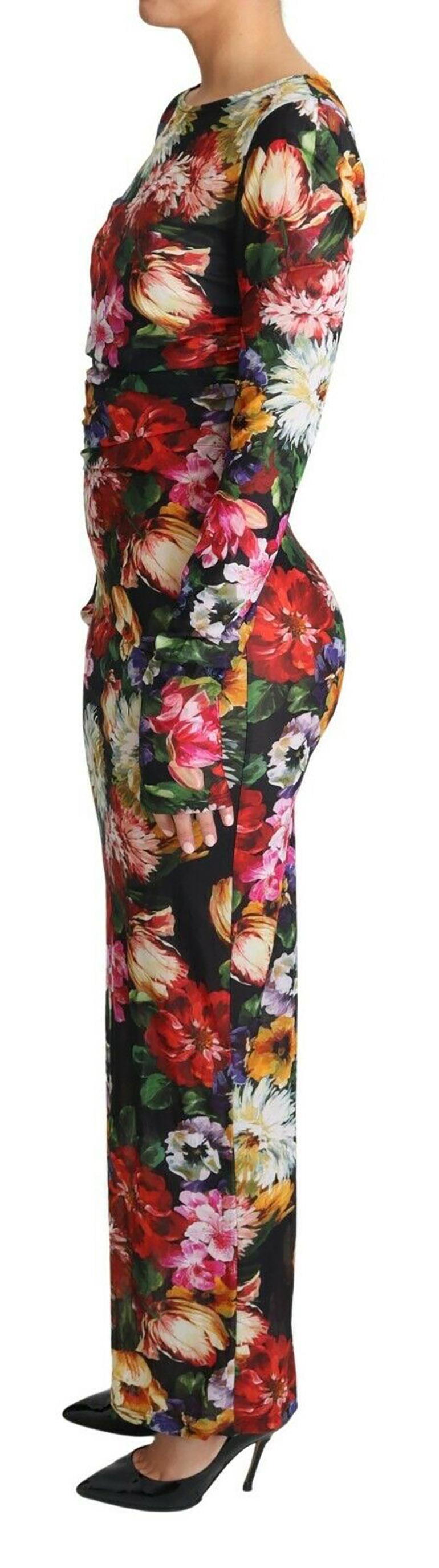 dolce & gabbana multicolor polyamide floral maxi tube dress stretch flowers dg