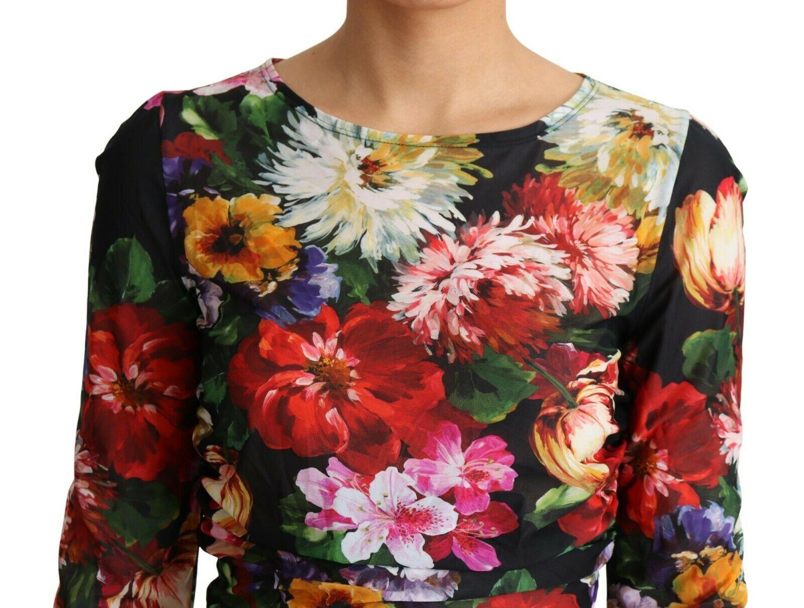 Dolce & Gabbana Multicolor Black Floral Maxi Sheer Round Neck Dress Flowers DG In New Condition In WELWYN, GB