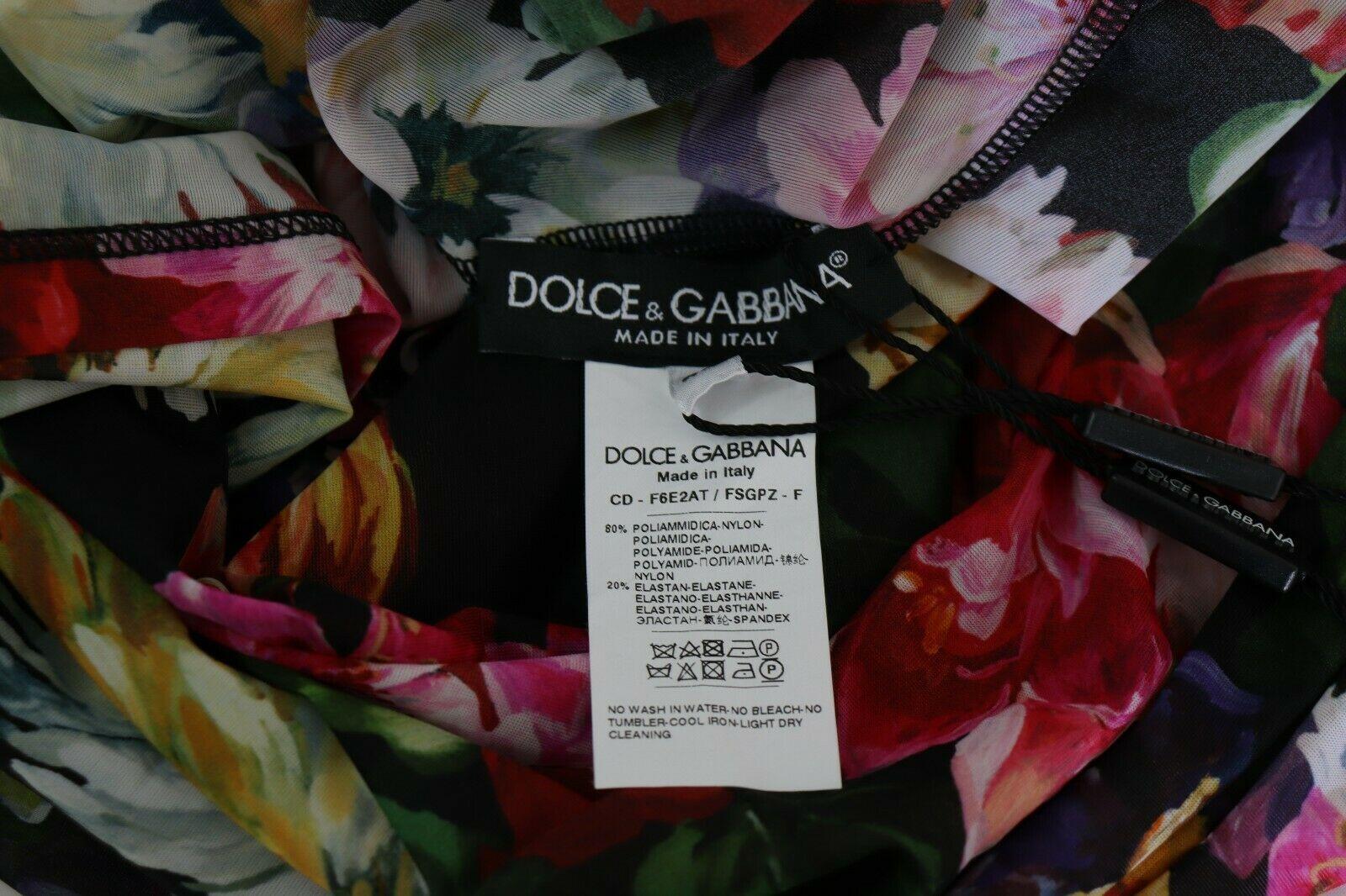 Dolce & Gabbana Multicolor Black Floral Maxi Sheer Round Neck Dress Flowers DG 1