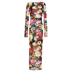 Dolce & Gabbana Multicolor Black Floral Maxi Sheer Round Neck Dress Flowers DG