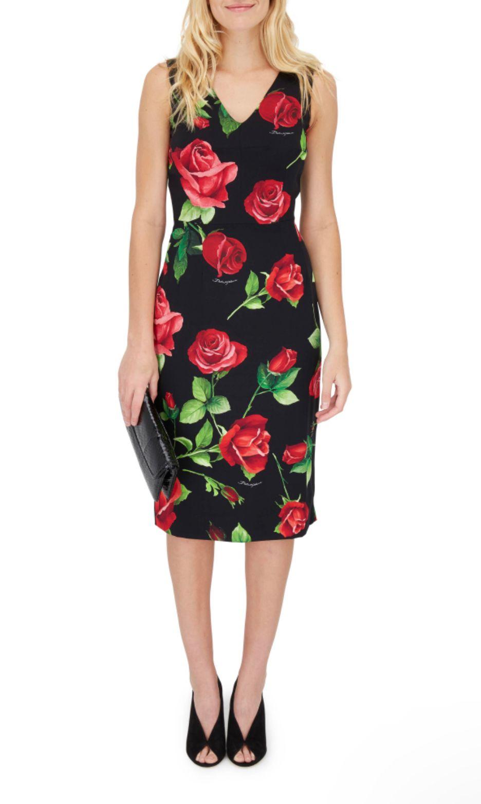 Gorgeous brand new with tags, 100% Authentic Dolce & Gabbana Rose print stretch silk sleeveless sheath dress featuring V neckline, rear central vent and zip closure, stretch silk satin lining.

Model: Sleeveless sheath

Color: Black

Zipper closure