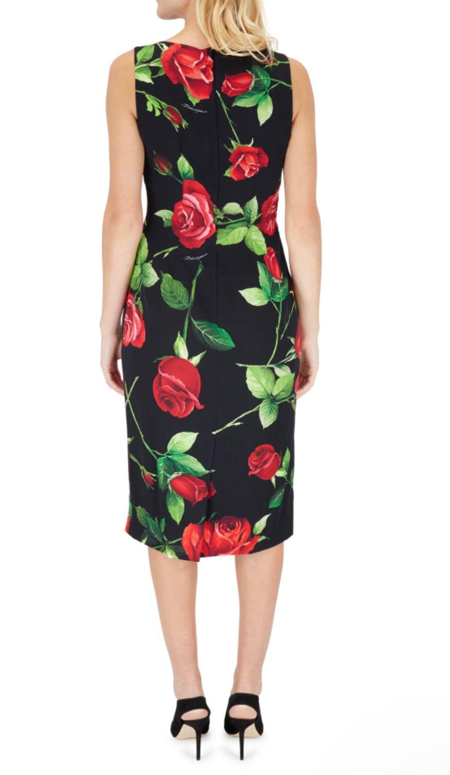 Dolce & Gabbana Multicolor Black Red Silk Rose Sleeveless Sheath Dress Flowers In New Condition In WELWYN, GB