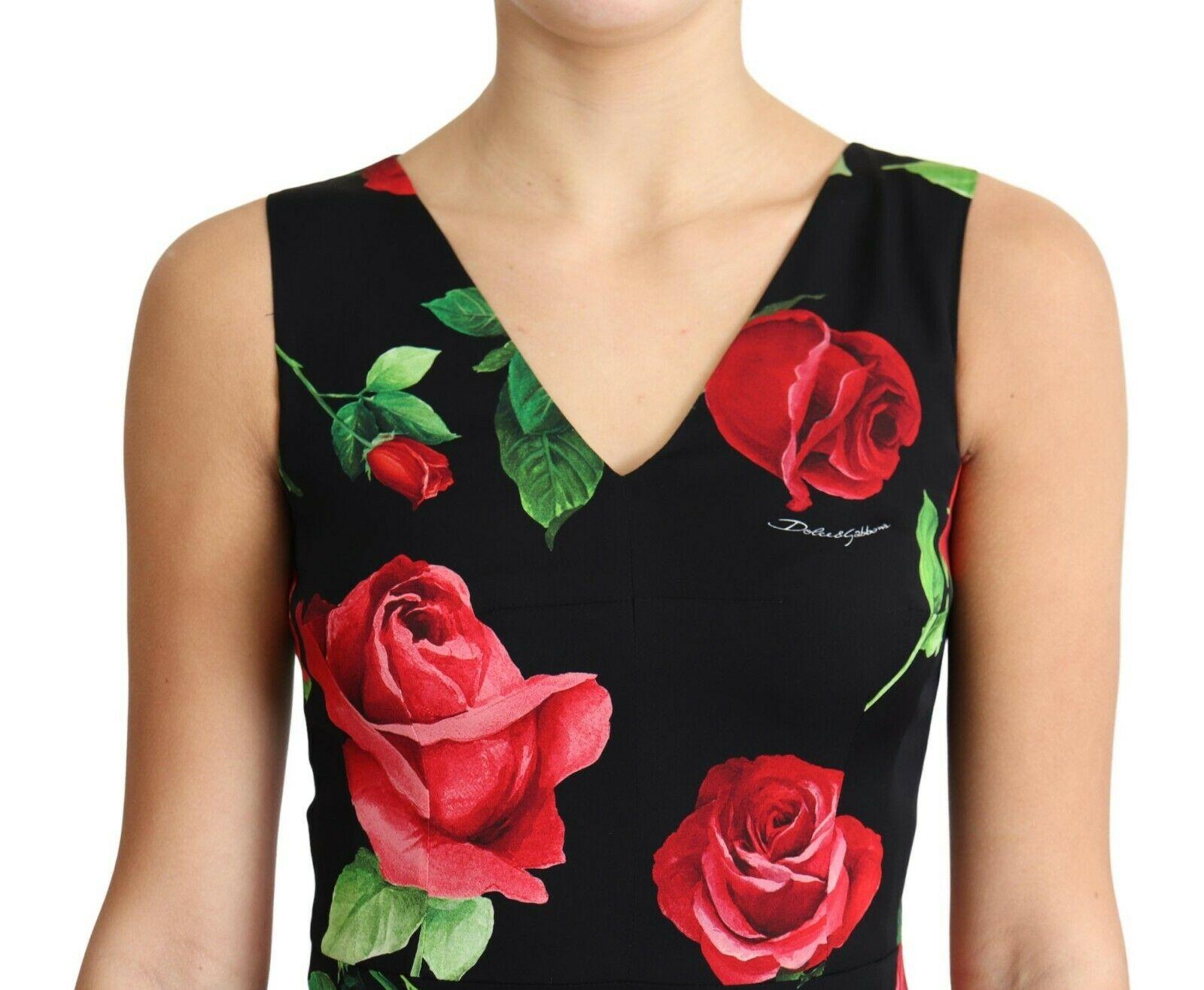 Dolce & Gabbana Multicolor Black Red Silk Rose Sleeveless Sheath Dress Flowers 1